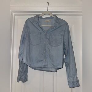 Madewell Light Blue Cropped Cotton Denim Button-Up Shirt